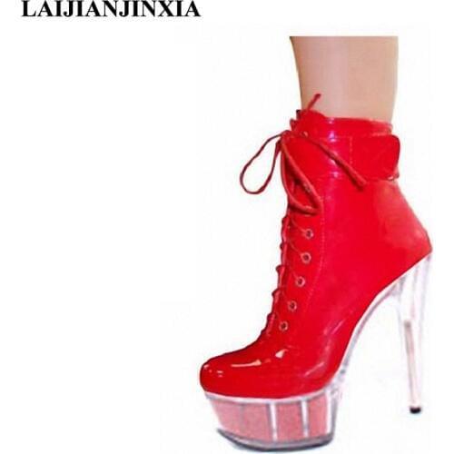 LAIJIANJINXIA Lace Up New Sexy 15cm Ultra High-Heels Platform Shoes Night Club Pole Dancing Shoes Ankle Boots Dance Shoes