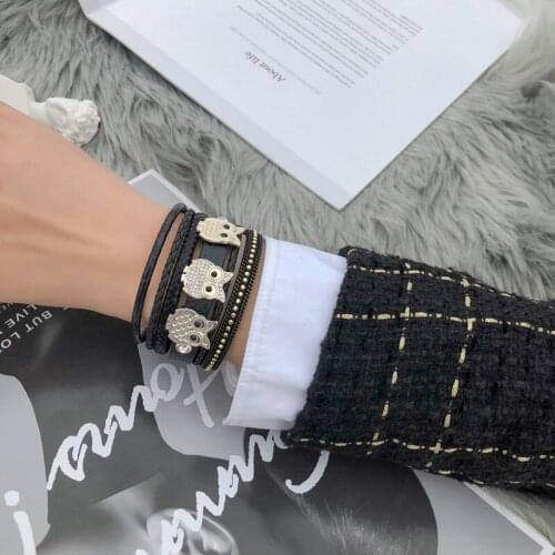 ORNAPEADIA Fashion Diamond-studded Magnetic Buckle Bracelet for Women Creative Owl Decoration Bohemian Lady Bracelet