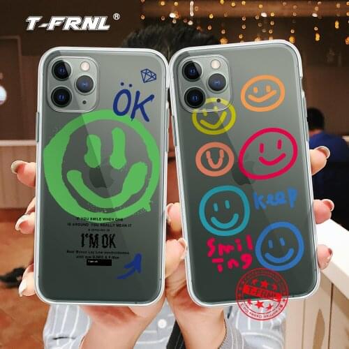 Cartoon Lucky Smiley Straight Edge Phone Case For iPhone 11 12 Pro XS Max Mini XR X 7 8 Plus Clear Soft Airbag TPU Cover Coque