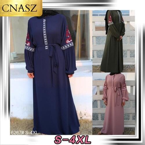 2020 Muslim Dress Islamic Turkey Fashion Long Sleeve Chiffon Embroidered Casual Dress Dubai Middle East Elegant Ladies Clothing