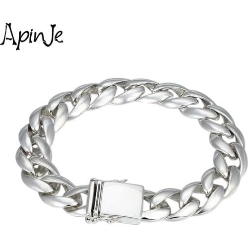 Apinje Chain Bracelet 925 Sterling Silver Men Bracelet Width Simplicity Thai Silver Man Fashion Jewelry