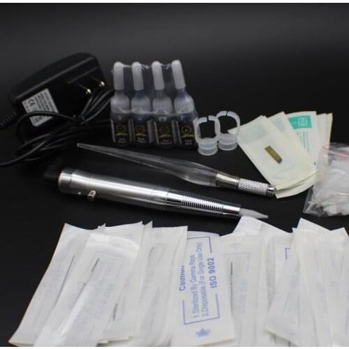 Permanent Makeup Tattoo Machine Kit With Eyebrow Microblading Pen Blades Needles Tips for eyebrow eyeliner Lip