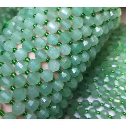 Natural green aventurine 7*8mm energy column faceted lantern loose bead sharp spacer perle DIY bracelet necklace jewelry