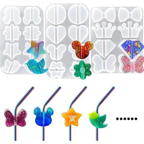 Silicone Straw Topper Molds for Epoxy Resin Straw Buckle Mouse Butterfly Molds for Childrens Resin Casting DIY Crafts Making