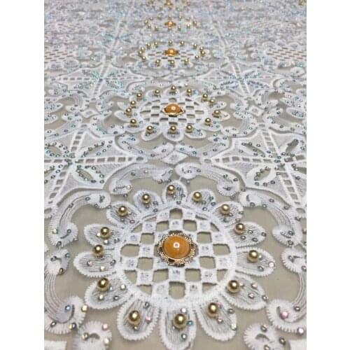 New Designs African French Lace Fabric High Quality Nigeria French Net Lace 2018 With Stones And Beaded For Women D23971 White