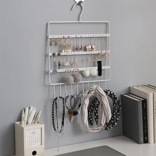 Jewelry Organizer Stand 66 Holes And 10 Hooks Wall Earring Organizer Jewelry Hanging Holder Necklace Earring Display Rack Holder