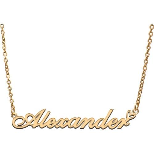 Love Heart Alexander Name Necklace for Women Stainless Steel Gold & Silver Nameplate Pendant Femme Mother Child Girls Gift