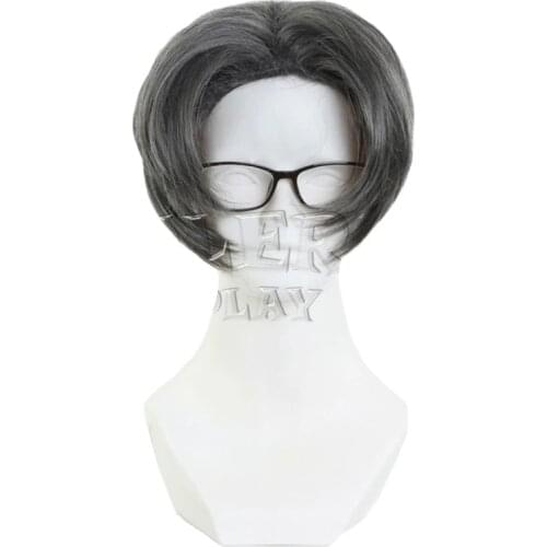 12" Miles Edgeworth Cosplay Wig Grey Short Central Parting Hairstyles Heat Resistance Synthetic Hair For Mens Party