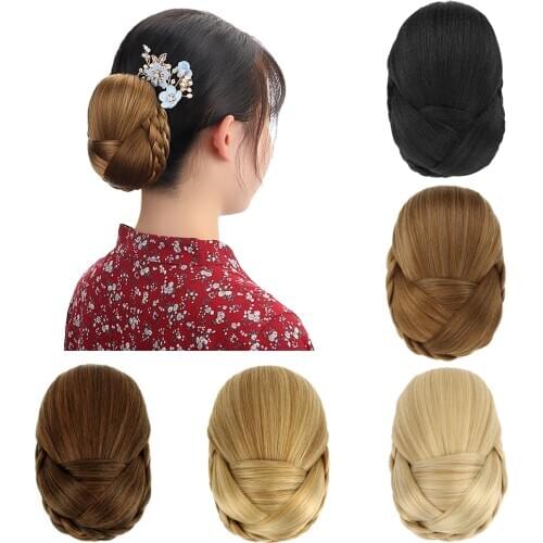 AICKER Braided Chignon Bun Cover Clip In Brown Blonde Black Synthetic Hair Extensions for Women Heat Resistant Fiber