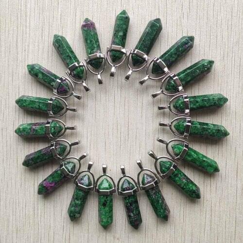 Fashion Good quality natural Epidote Zoisite crystal pillar pendants for jewelry making 24pcs/lot Wholesale free shipping