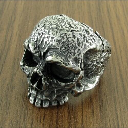 Free Shipping Punk 316L Stainless Steel Rugged Skull Ring Mens Fashion Party Biker Jewelry