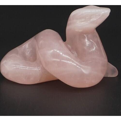 2" Snake Figurine Natural Stone Rose Quartz Crystal Healing Carved Animal Statue Rock Decor