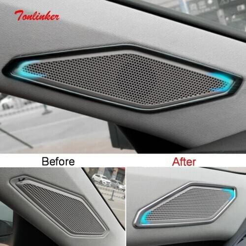 Tonlinker Interior Car Doorpost Tweeter Cover Stickers for Volkswagen Jetta MK7 2019-20 Car Styling 2 PCS Metal Cover Stickers