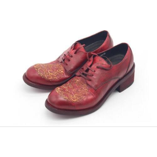 High top handmade Washed leather shoes lace up men shoes 100% genuine leather formal business wine red shoes for men