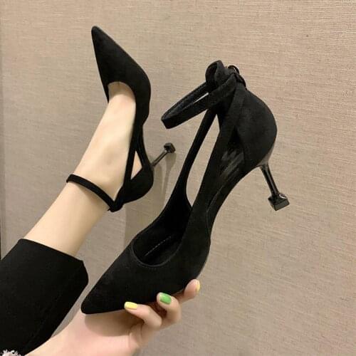 Retro Women Shoes High Heels Stiletto Shallow Mouth Branded Pumps 2021 Sandals Ladies All-Match Pointed Wedge Fine Fashion Lates
