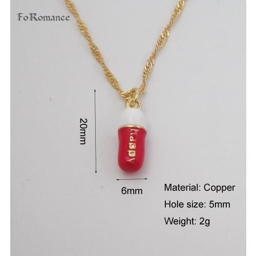 YELLOW GOLD GP 45CM WATER WAVE CHAIN & WHITE RED ENAMELED WITH HAPPY WRITTING BOTTLE SHAPED PENDANT FASHION JEWELRY GREAT GIFT