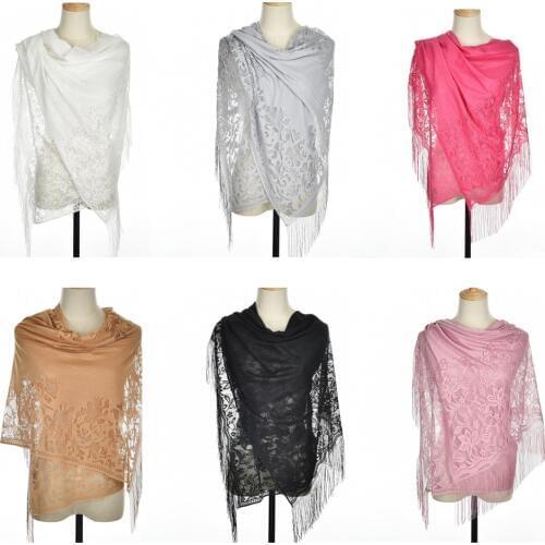 Women Lace Floral Shawl Wrap for Evening Dress Wedding Scarves Fringes Scarf