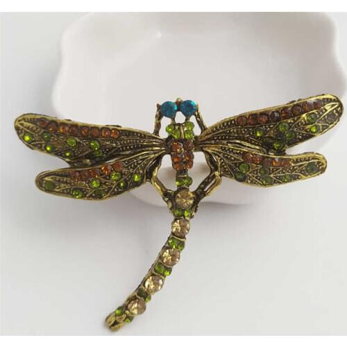 Crystal Vintage Dragonfly Brooches for Women Large Insect Brooch Pin Fashion Dress Coat Accessories Cute Jewelry