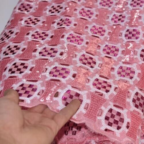 10 color(5yards/pc) high quality handcut African organza lace fabric pink sequins embroidered party lace for gorgeous dress OP84