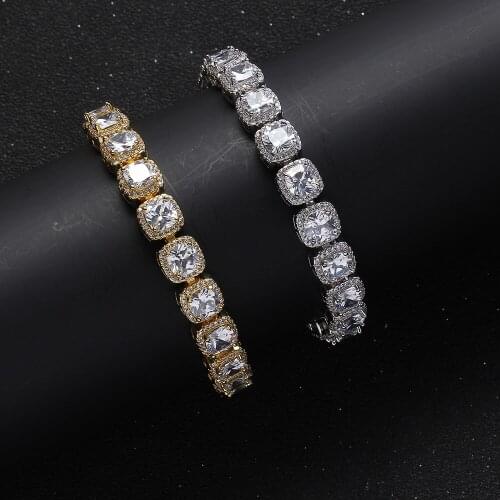 10mm width Square Zircon Brass Hip hop Iced Out Zircon Cuban Chain Bracelet Mens Jewelry CZ Cuban Bracelet BB009