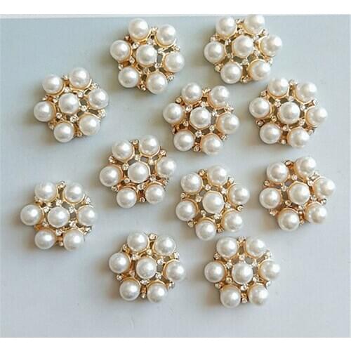 10 pcs/lot Pearl Diamond K gold Alloy Flower Buttons For Clothing Sewing Accessories Craft Supplies Metal Buttons Snap On