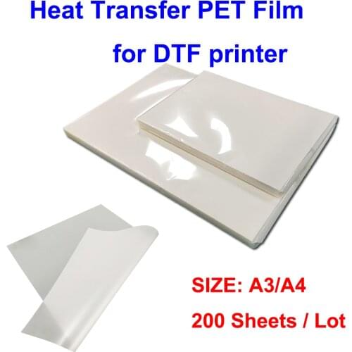 200 sheets A3 A4 size DTF printing inkjet heat transfer PET film sheets for T shirt clothing transfer A3 A4 PET Matte