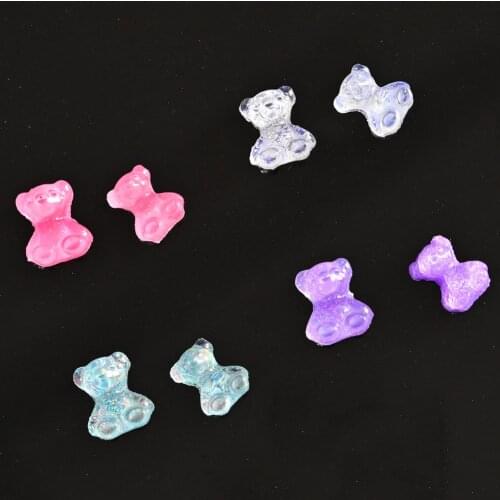 50pcs Amethyst Pink Quartz Blue Topaz Clear Crystic Bear Irregular two Size Charms DIY Nail Bracelet Glass Gem 7*9mm 8*10mm
