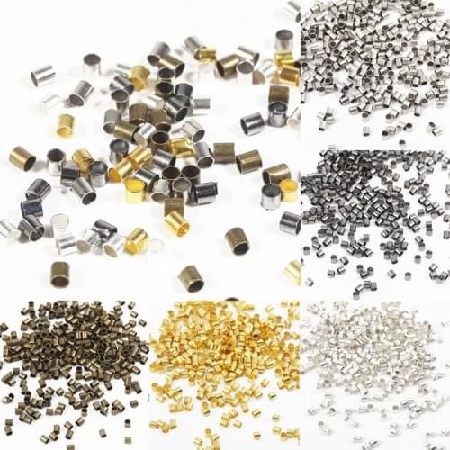 500pcs 1.5 2.0mm Gold Copper Tube Crimp End Beads DIY Handmade Beaded Stopper Spacer Beads for Jewelry Making Findings Material