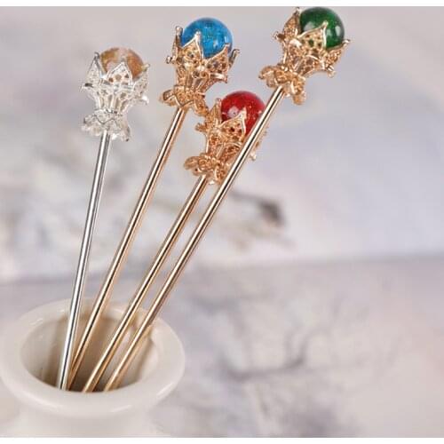 Hair Accessories Antiquity Chinese Hanfu Cheongsam Hair Stick Classical Vintage Rhinestone HairPins Handmade Hair Ornaments DL