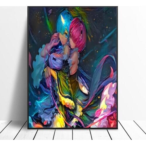 Watercolor Rem and Ram Art Canvas Poster Home Decor Painting No Frame