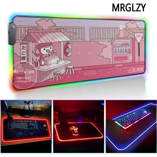 MRGLZY LED Light RGB Large Kawaii Pink LongMouse Pad XXL Anime Cartoon DeskMat Gaming Accessories for PC Laptop Keyboard MiceMat