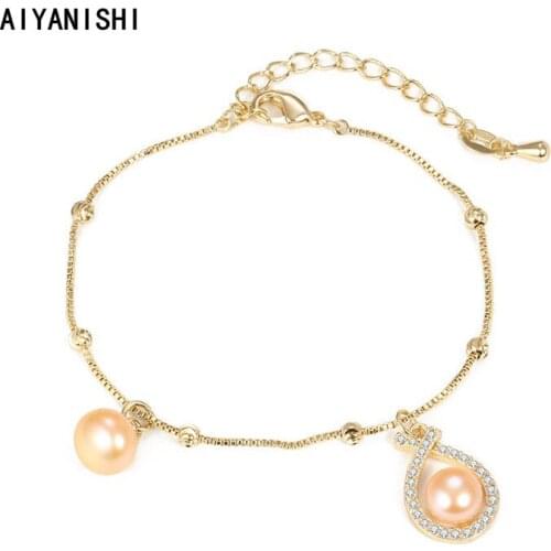 AIYANISHI 18K Gold Filled Chain Bracelets Adjustable Bangles Women Natural Freshwater Pearls Bracelets Jewelry Gifts Wholesale
