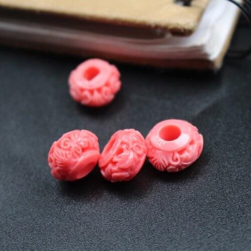 10Pcs10mm3D Artifical Beads Carved Small leaf Large Hole Pink White color for Jewelry Bracelet Necklace Earring making DIY Craft