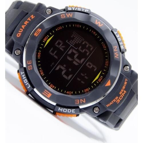 Quamer Black Orange Digital Sport Men Wristwatch Clock