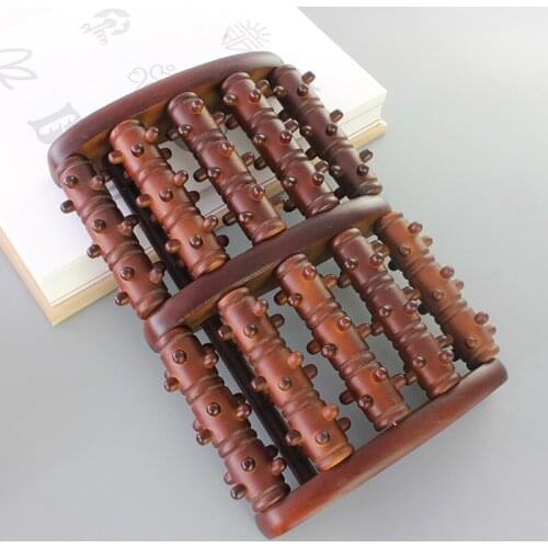 Wooden Foot Massage Roller Big Five-row Wooden Foot Massager Stimulating Acupoint Feet Plantar Fasciitis Roller Reflexology