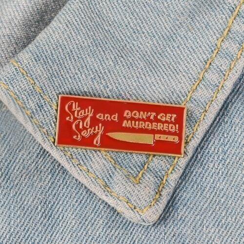 MINGQI Enamel Pin Stay Sexy Badge Red Tag Knife Dagger Brooches Bag Clothes Lapel pin Cartoon Women Jewelry Gift for Friends