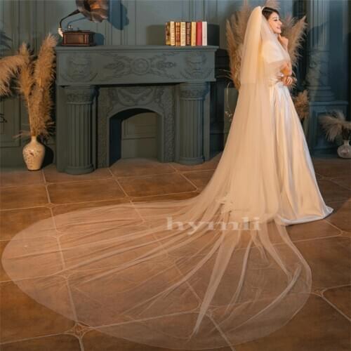 Champagne Wedding Veil 2 Layer 3M Soft Tulle Bridal Veil Cut Edge Blusher Veil Cover Face Long Veil with Metal Comb