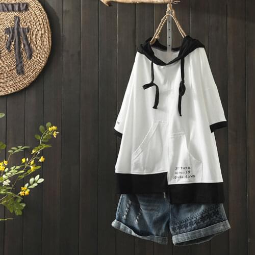 New Arrival Summer Korea Fashion Women Short Sleeve Loose T-shirt All-matched Casual Cotton Hooded Tee Shirt Femme Tops