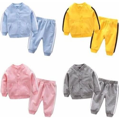 2019 Newborn Baby Sets Cotton Candy Colors Casual Jacket Pants 2pcs Toddler Girls Clothing Sports Suits For Boy Kids Clothes