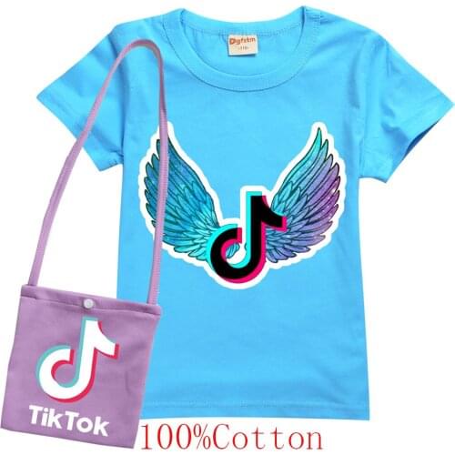 TIK TOK Girl Sweet Cartoon Clothing Set T-shirt + Bag Children Kid Baby Tops Tee T Shirt