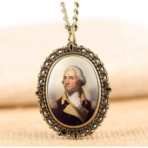 Creative George Washington Necklace "First Lady" Martha Washington Pendant Quartz Pocket Watch Chain Souvenir Gift for Men Women
