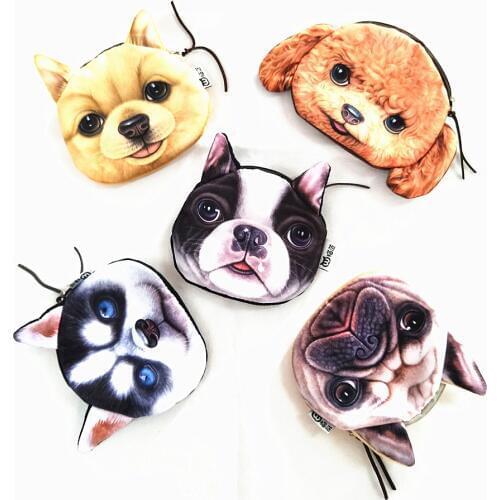 M009 Cute Cartoon Pets Kitty Cat Dog Personality Plush Coin Purse Wallet Card Bag Girl Women Student Gift Wholesale