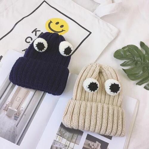 Mingjiebihuo New fashion boy girl hat autumn and winter wool cap Korean cute big eyes knit hat warm head cap
