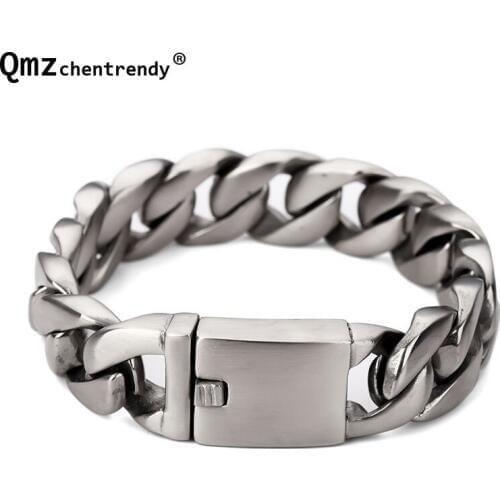 Fashion 16mm 17mm 316L Stainless Steel Bracelet Silver Color Round Curb Cuban Link Mens Chain Boys Wholesale Heavy Thick Jewelry