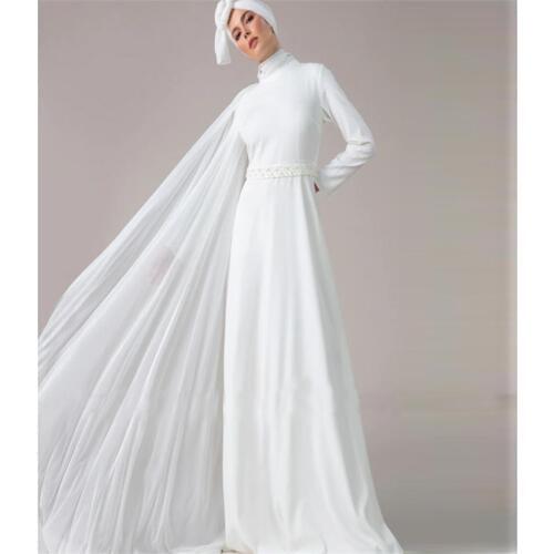 Long Sleeves Muslim Wedding Dresses 2020 With Hijab Tulle Sweep Train Applique Chiffon Floor-Length A-line Arabic gelinlik