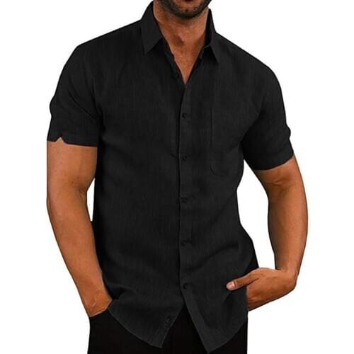 Men Casual Short Sleeve Turn Down Collar Single-breasted Office Shirt T-shirt Turn Down Single-breasted Office Shirt T-shirt