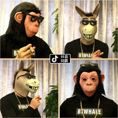 Animal horse head set dog husky cute funny orangutan full face mask Halloween Costumes Accesories Carnival Headgear Party Props