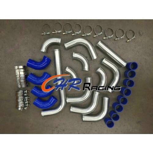 3"76MM Aluminum Universal Intercooler Turbo Piping Blue hose T-Clamp kits 12pcs