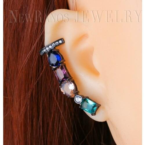 Newranos Ear Crawler Earrings Natural Crystal Piercing Earrings Pave CZ Zirconias Clip on Earrings for Women Jewelry EGY001342
