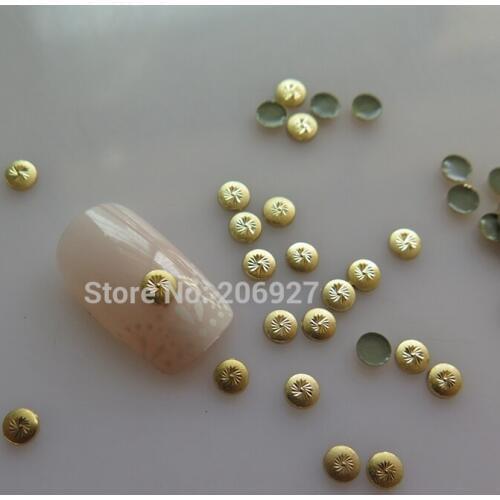 NS-23 30pcs Nail Decoration High Quality 4mm Gold Round Metal Stud Nail Art Decoration